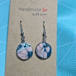 Handmade Pink & Teal Marble Drop Earrings